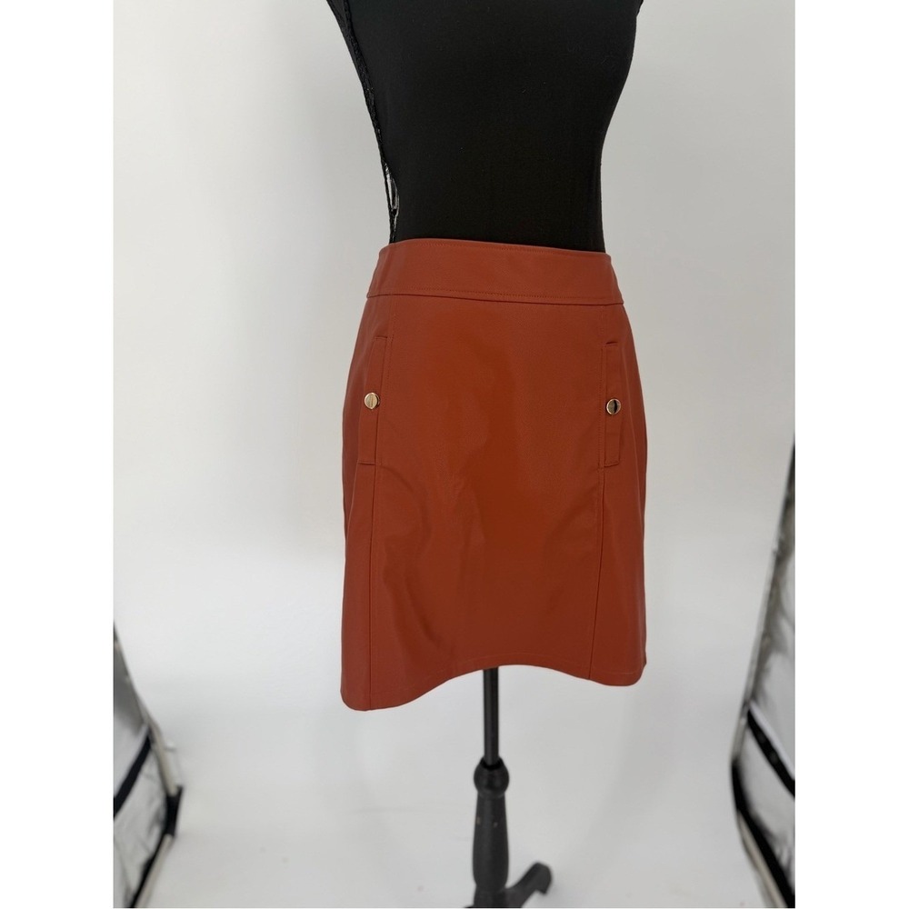 LOFT Faux‎ Leather Skirt Rust Orange Button Detail Size 4 NWT